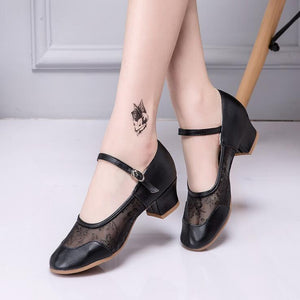 Block Low Heel Lace Mesh Pump Shoes LTST27