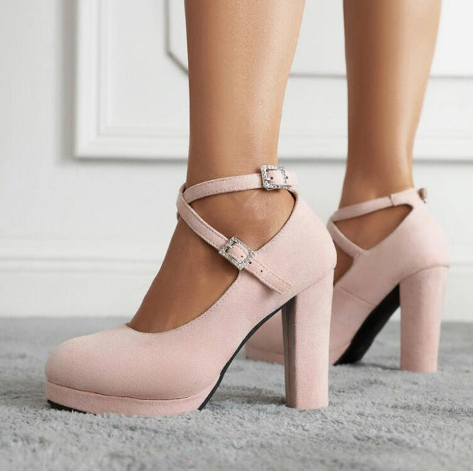 Chunky High Heel Cross Ankle Strap Shoes LTST74