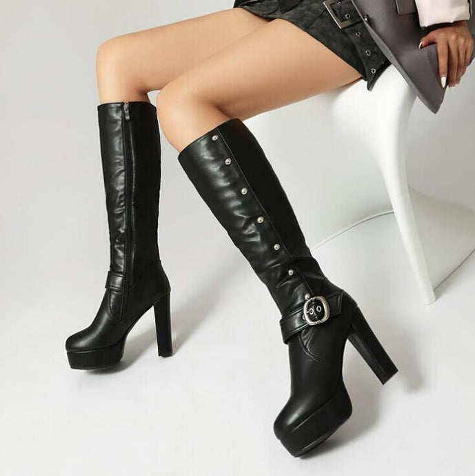 Chunky Platfrom High Heel Under Knee Boots LTST56