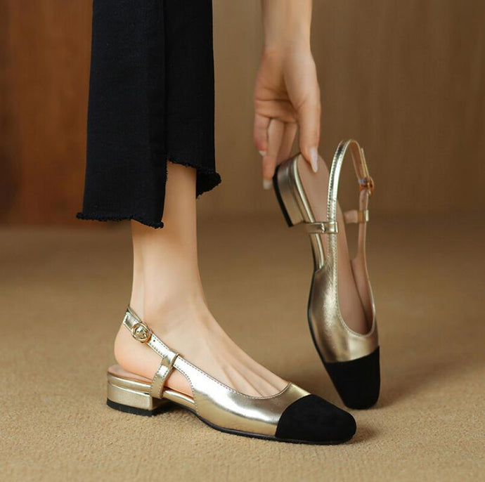 Sling Back Low Heels With Toe Cap LTST43
