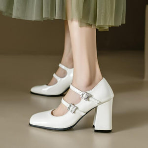 Square Toe Two Strap Mary Jane Chunky Heels LTST65