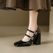 Load image into Gallery viewer, Square Toe Two Strap Mary Jane Chunky Heels LTST65