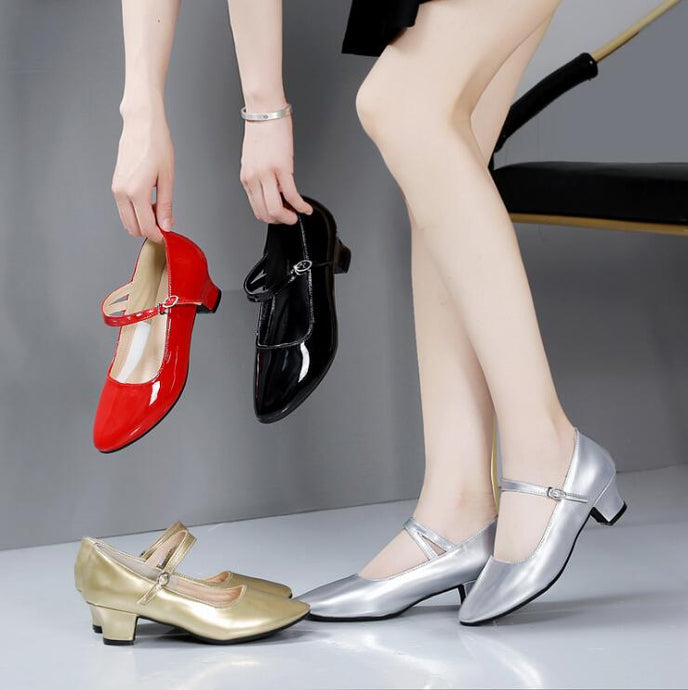 Women's Block Low Heel Patent Shoes LTST21