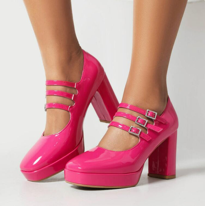 Women's Chunky Pump Shoes With Strap LTST70