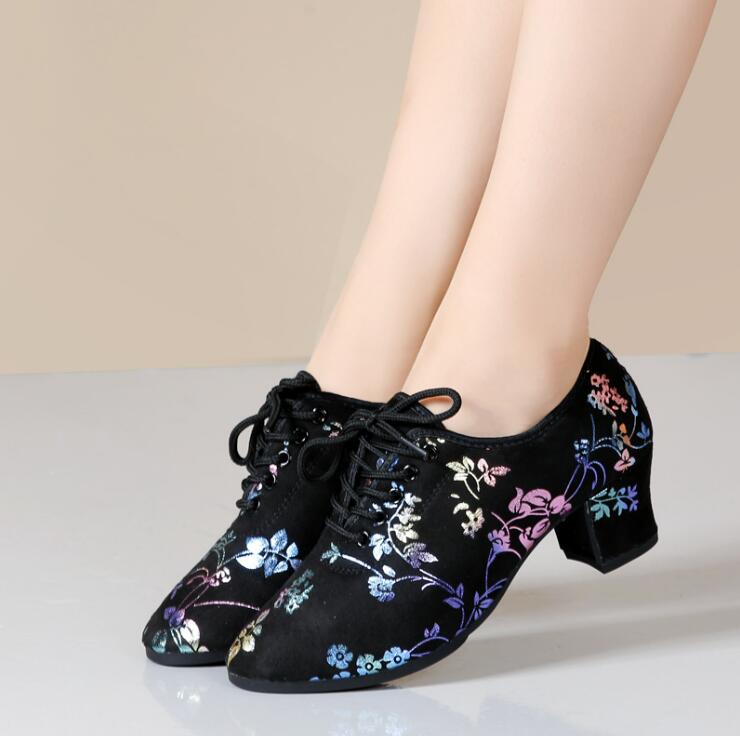 Women's Floral Block Heel Oxfords LTST22