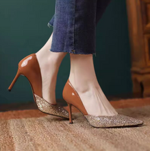 Load image into Gallery viewer, Women&#39;s Glitter Toe Side Empty High Heels AL33