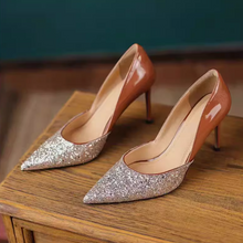 Load image into Gallery viewer, Women&#39;s Glitter Toe Side Empty High Heels AL33