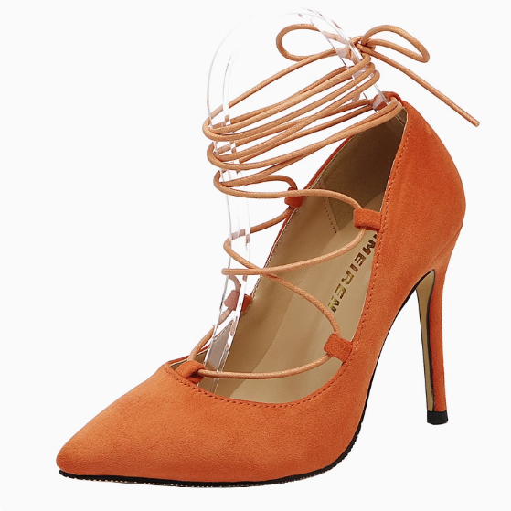 Women's Lace Up Suede Heel Pump Shoes AL27