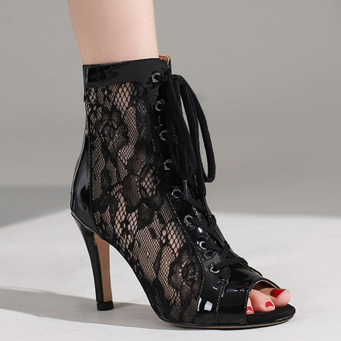 Women's Peep Lace Mesh High Heels LTST52