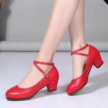 Load image into Gallery viewer, Women&#39;s Round Toe Cross Strap Block Heels LTST33