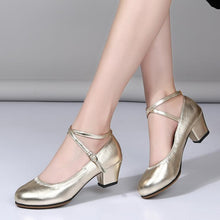 Load image into Gallery viewer, Women&#39;s Round Toe Cross Strap Block Heels LTST33