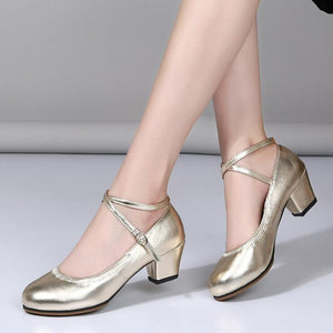 Women's Round Toe Cross Strap Block Heels LTST33