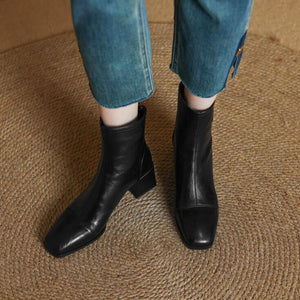 Women's Square Toe Back Zipper Ankle Boots LTST57