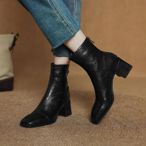 Women's Square Toe Back Zipper Ankle Boots LTST57