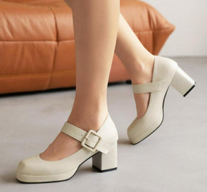 Women's Square Toe Mary Jane Chunky Heels LTST48