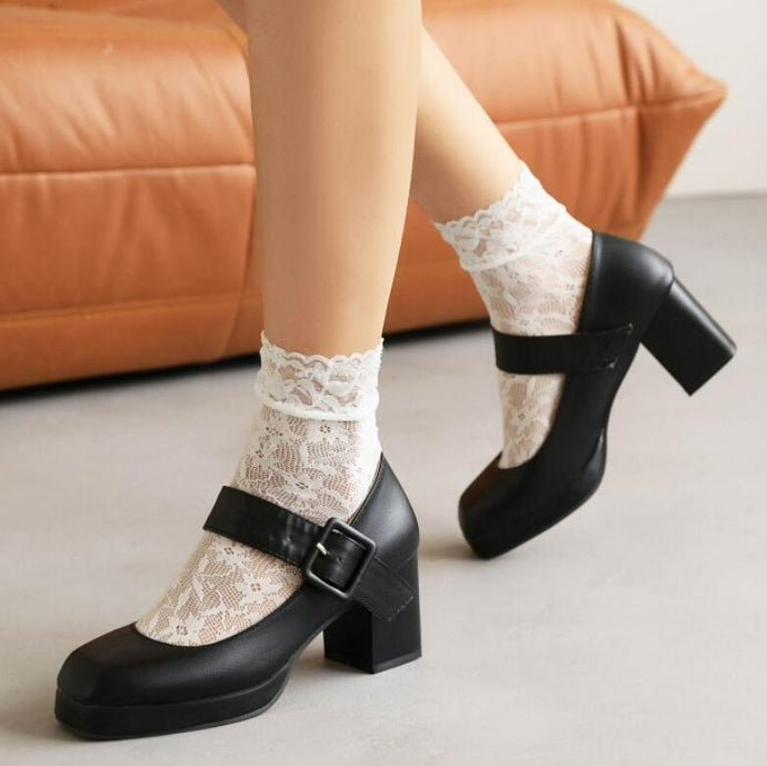Women's Square Toe Mary Jane Chunky Heels LTST48