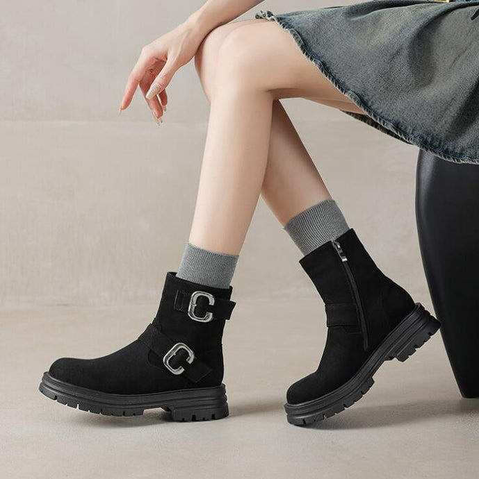 Women's Suede Ankle Boots With Buckle LTST61