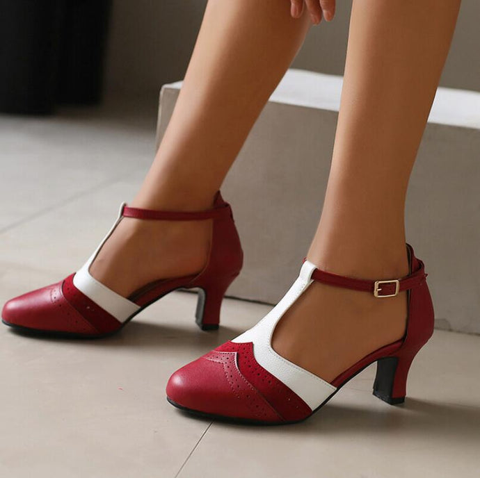 Women's T Strap Chunky Heels LTST37