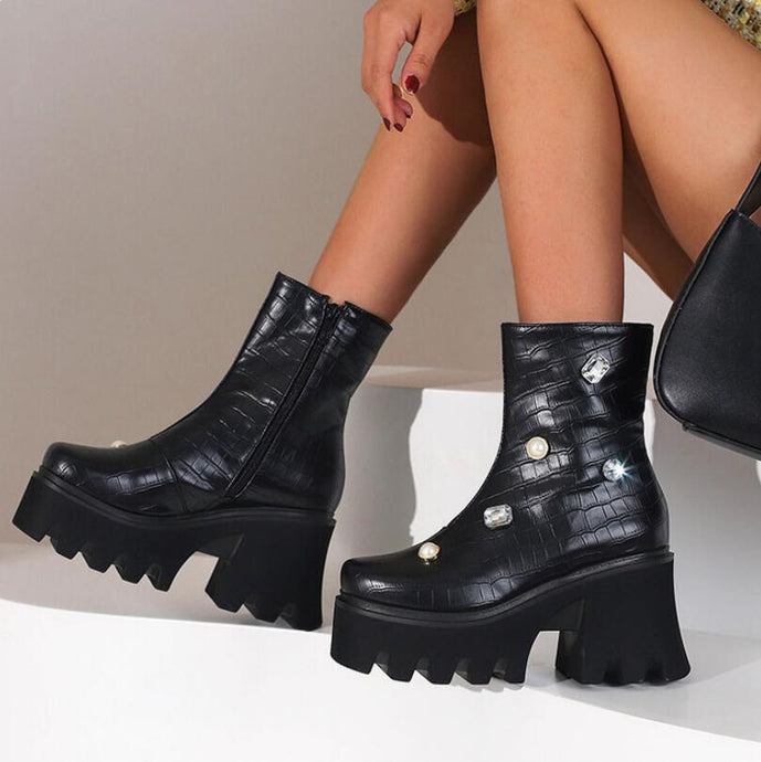 Women's Thicksole Block Heel Short Boots LTST39