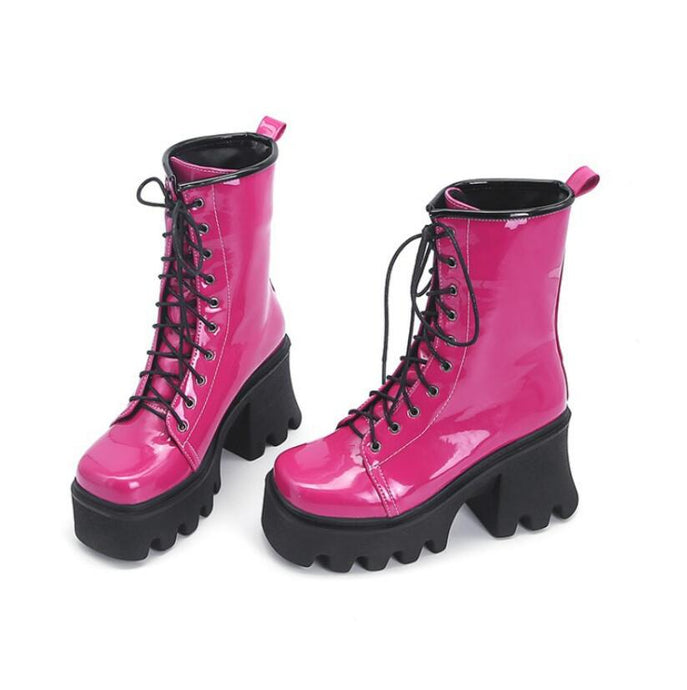 Women's Thicksole Lace Up Short Boots LTST41