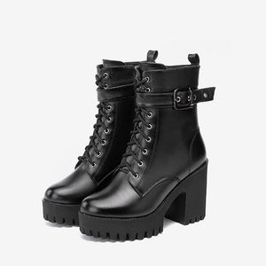 Lace Up Martin Boots With Buckle WB20