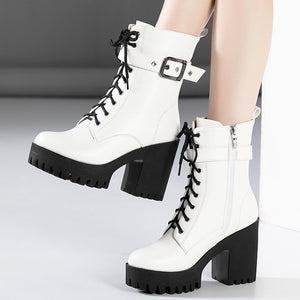 Lace Up Martin Boots With Buckle WB20