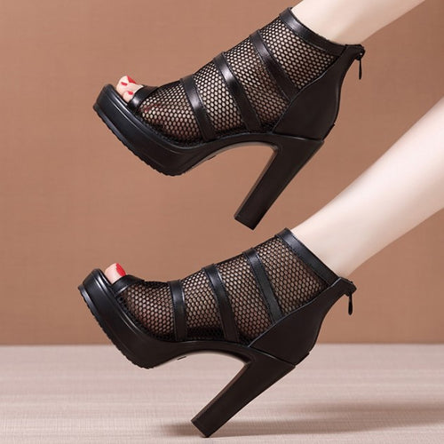 Peep Lace Mesh High Heels HHS19