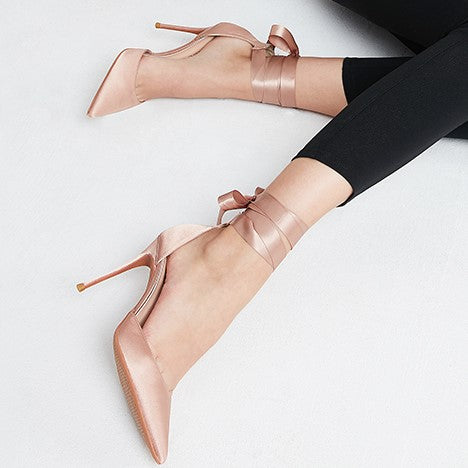 Pointy Ankle Strap Heels With Bow Tie HHS51