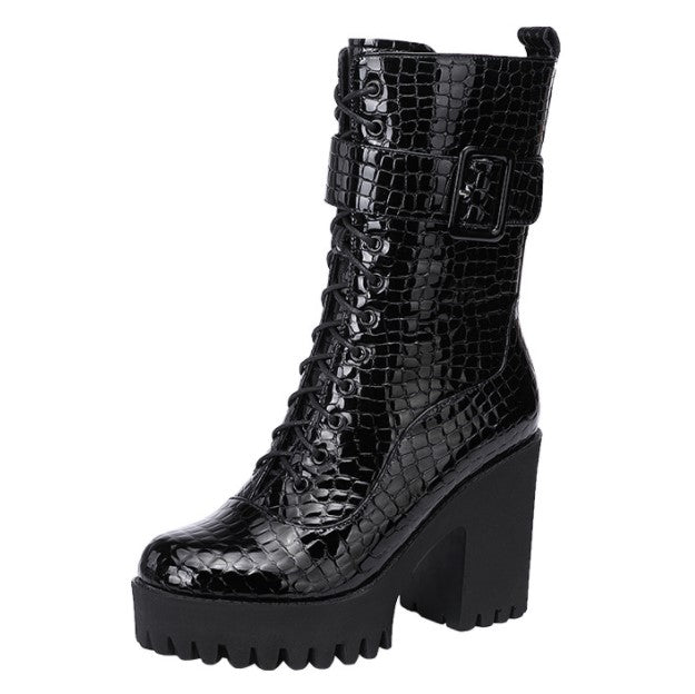 Snake Printed Martin Boots WB16